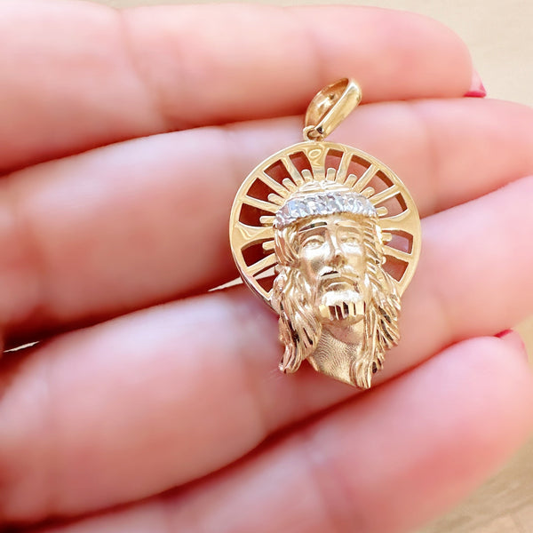 18K Gold Pendant  3D Two Tones Jesus Face