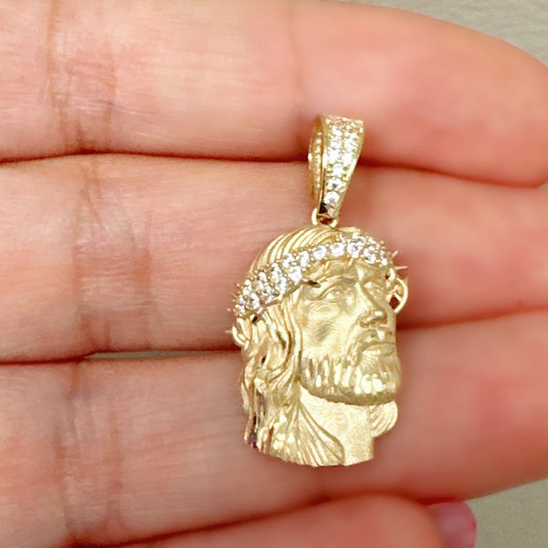 18K Gold Pendant  3D Two Tones Jesus Face Cubic Zirconia