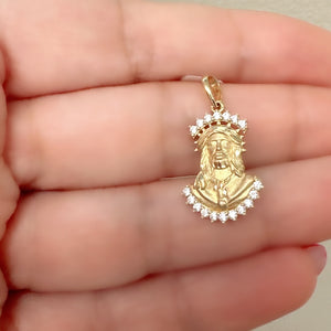 18K Gold Pendant  3D Two Tones Jesus Face Cubic Zirconia