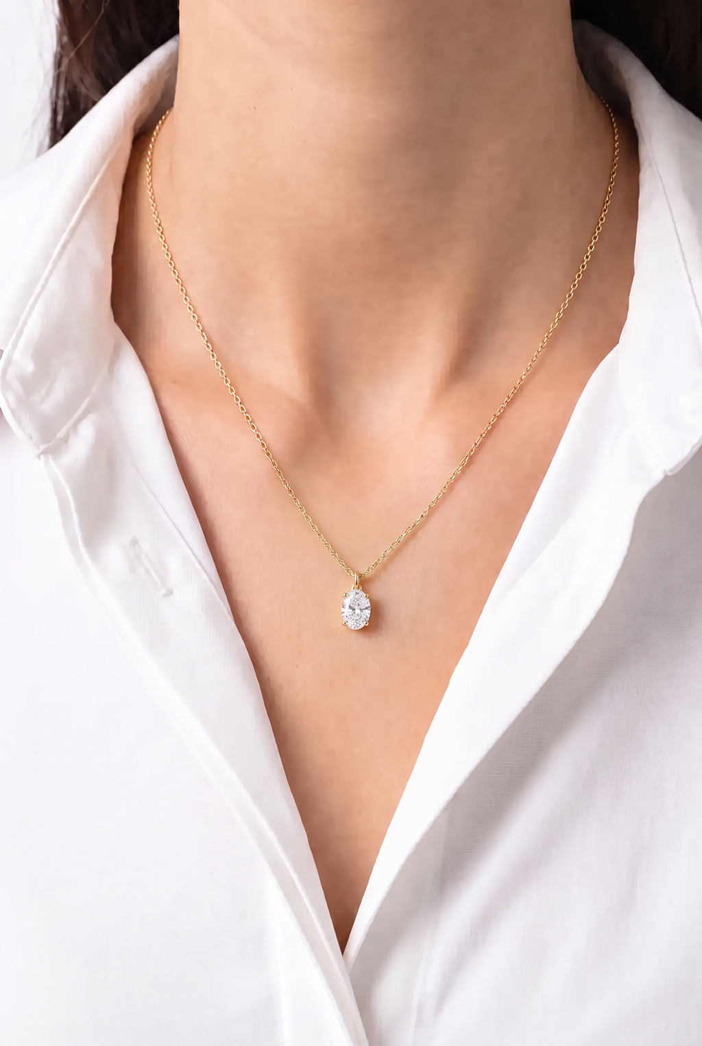 Lab Diamond Yellow Gold Oval Solitaire Pendant Necklace