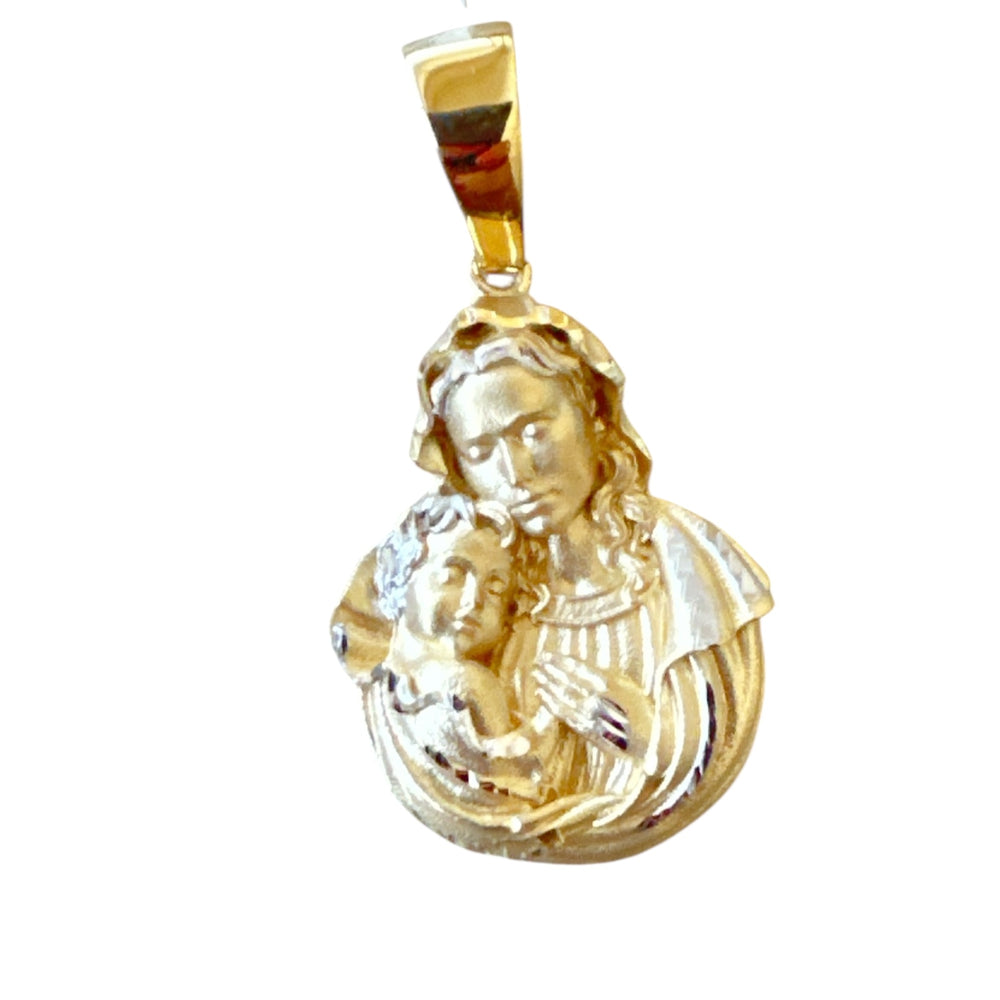 18K Gold Pendant 3D Two Tones Mary and Jesus