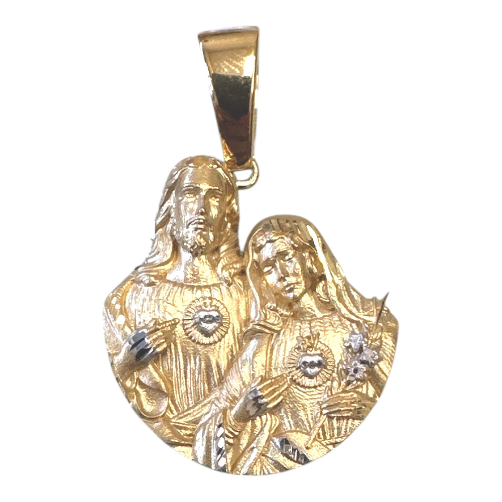 18K Gold Pendant  3D Two Tones Mary and Jesus