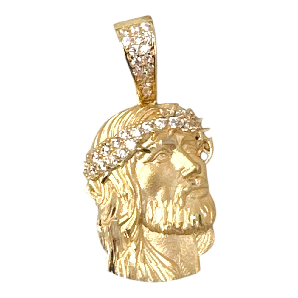 18K Gold Pendant  3D Two Tones Jesus Face Cubic Zirconia