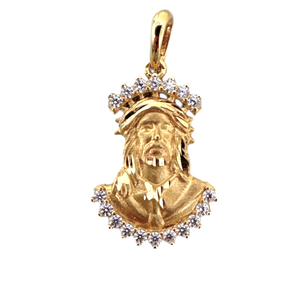 18K Gold Pendant  3D Two Tones Jesus Face Cubic Zirconia