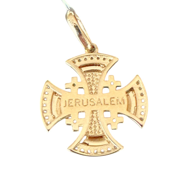 18K Gold Cross of Jerusalem Pendant Cubic Zirconia