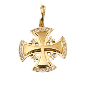 18K Gold Cross of Jerusalem Pendant Cubic Zirconia