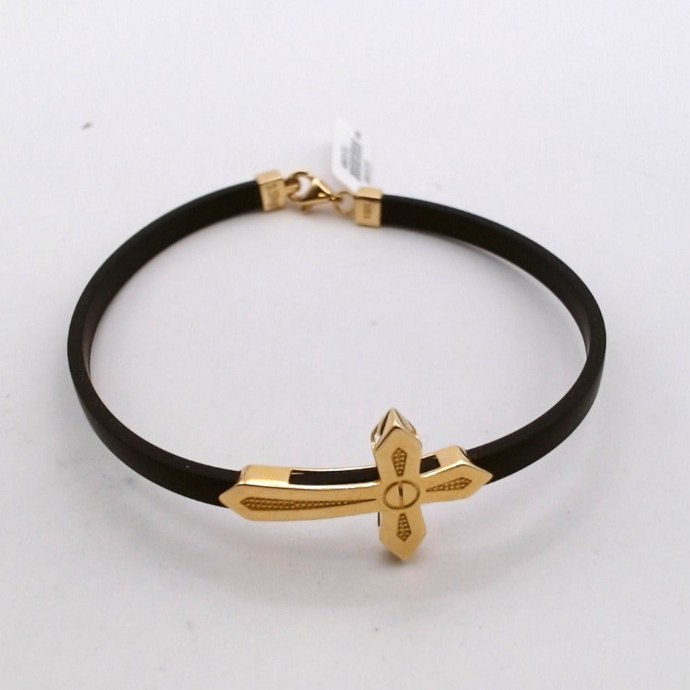 Men 18K Yellow Gold Cross Rubber Bracelet