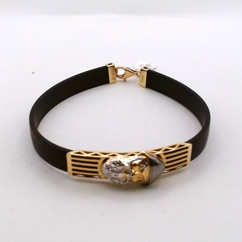 Men 18K Two Tone Gold Rhodium Saint Charbel Rubber Bracelet