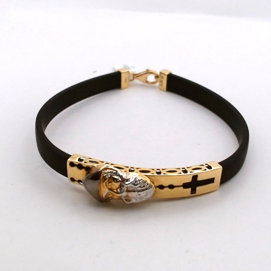 Men 18K Two Tone Gold Rhodium Saint Charbel Rubber Bracelet