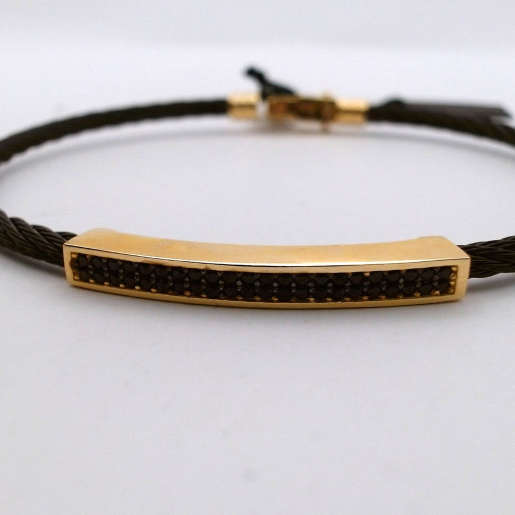 Men 18K Yellow Gold Cubic Zirconia Stainless Steel Bracelet