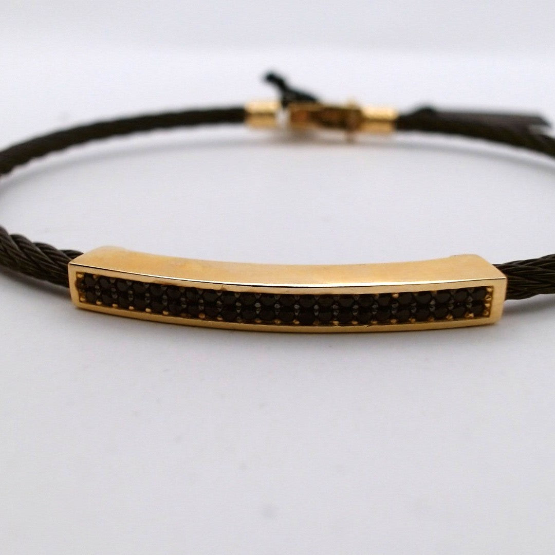 Men 18K Yellow Gold Cubic Zirconia Stainless Steel Bracelet