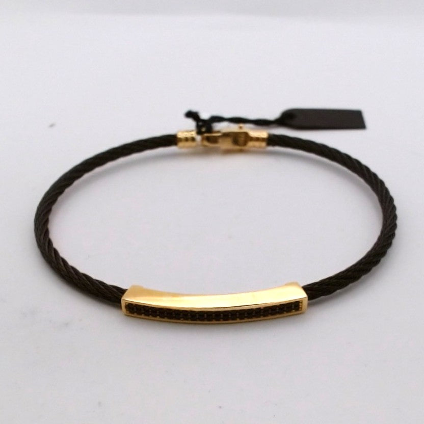 Men 18K Yellow Gold Cubic Zirconia Stainless Steel Bracelet
