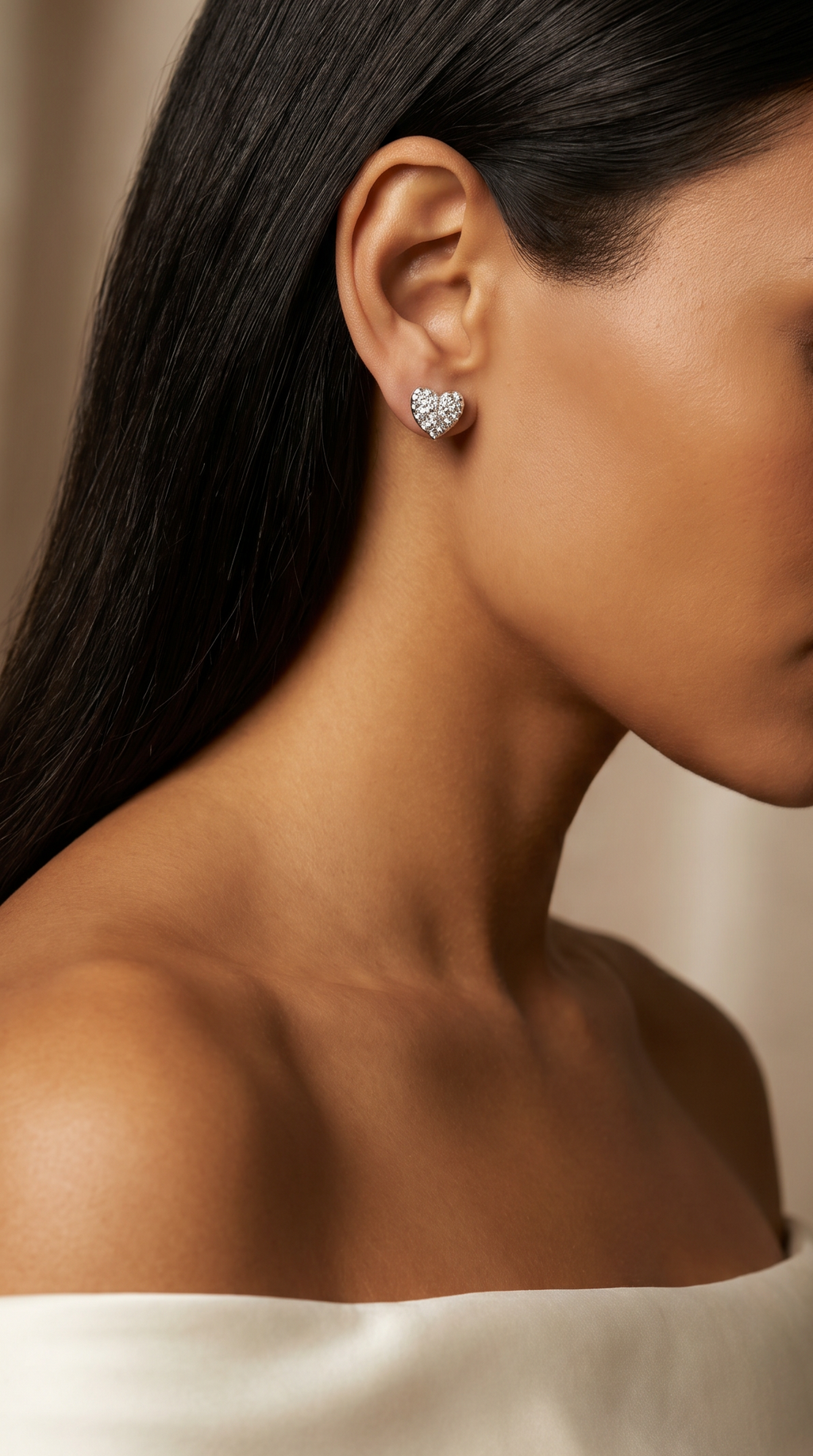 Diamond White Gold Heart Stud Earrings