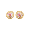 18K Yellow Gold Mother Of Pearl Pink Enamel Stud Earring