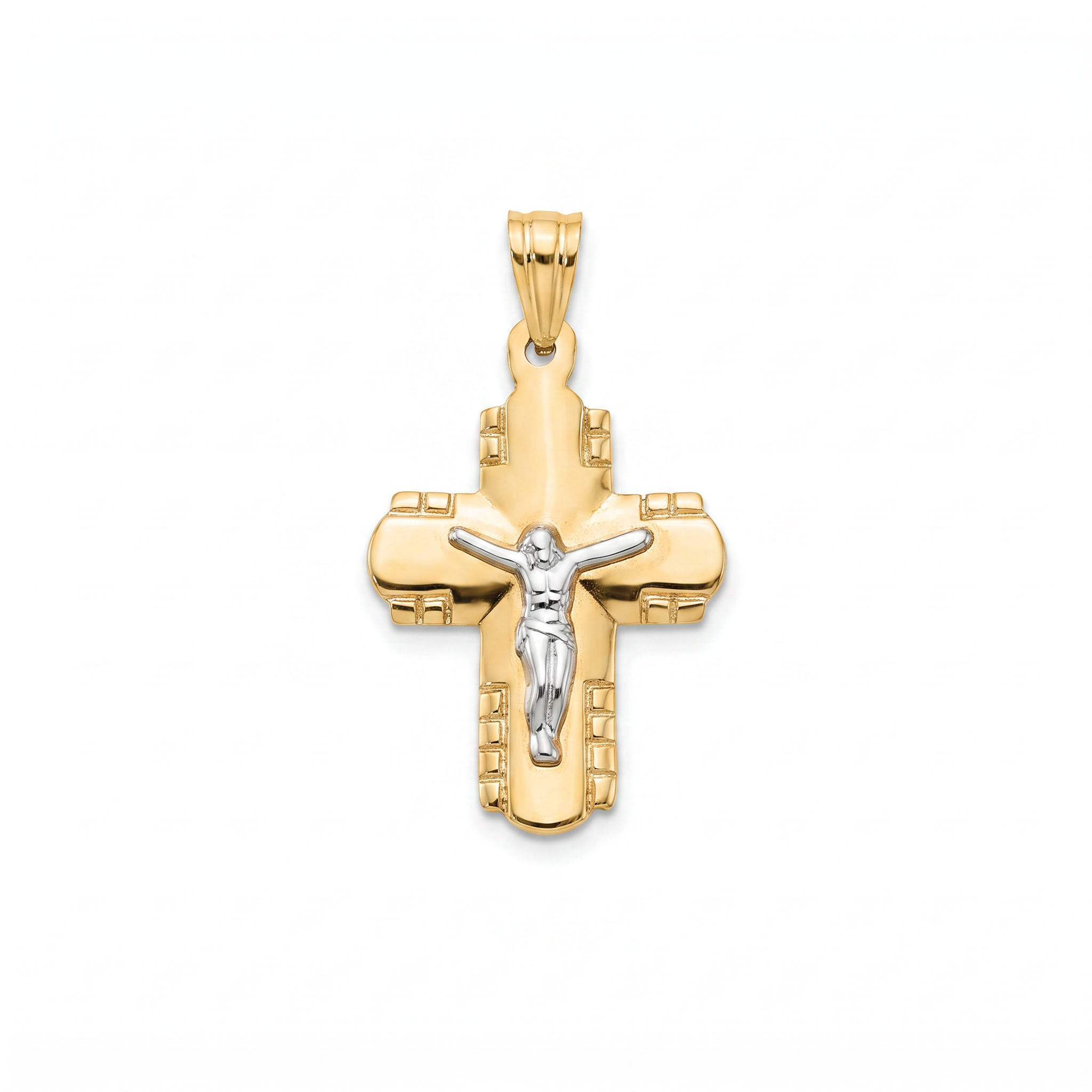 18K Two Tone Gold Crucifix Pendant