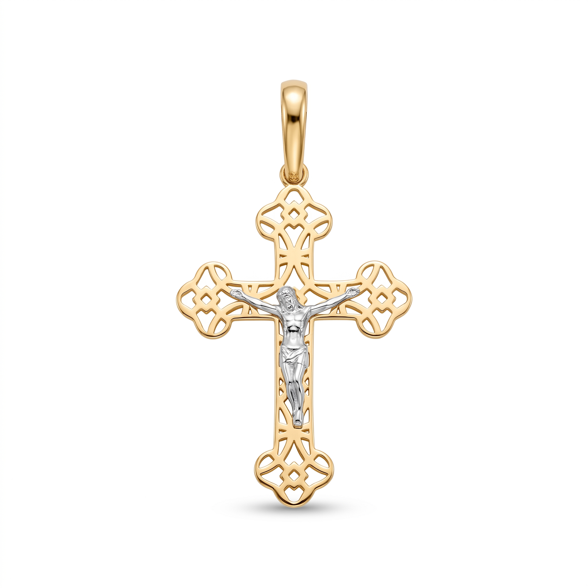 18K Two Tone Gold Crucifix Pendant