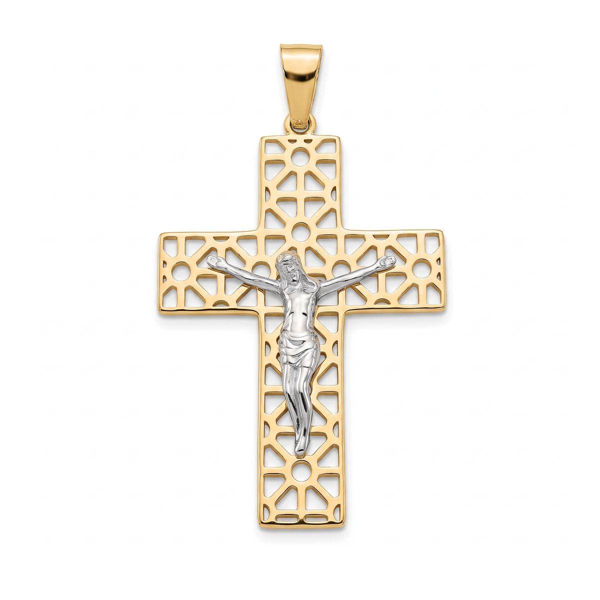 18K Two Tone Gold Crucifix Pendant