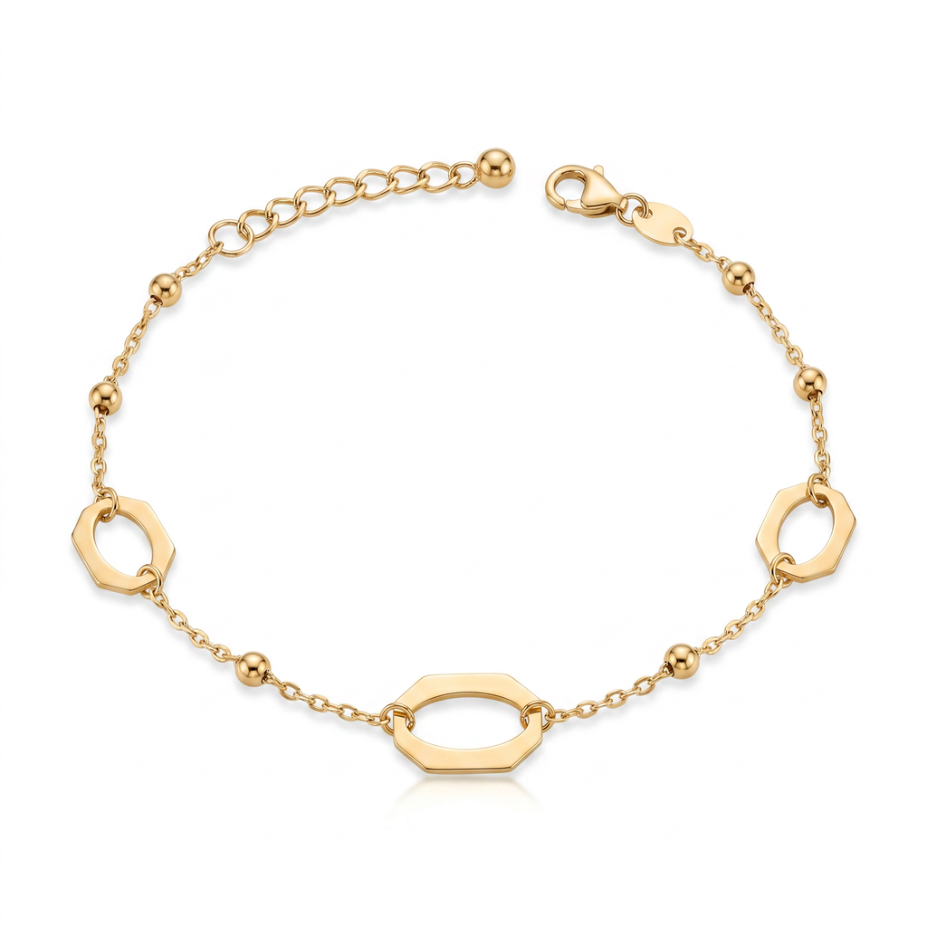 18K Yellow Gold Hexagon Chain Bracelet