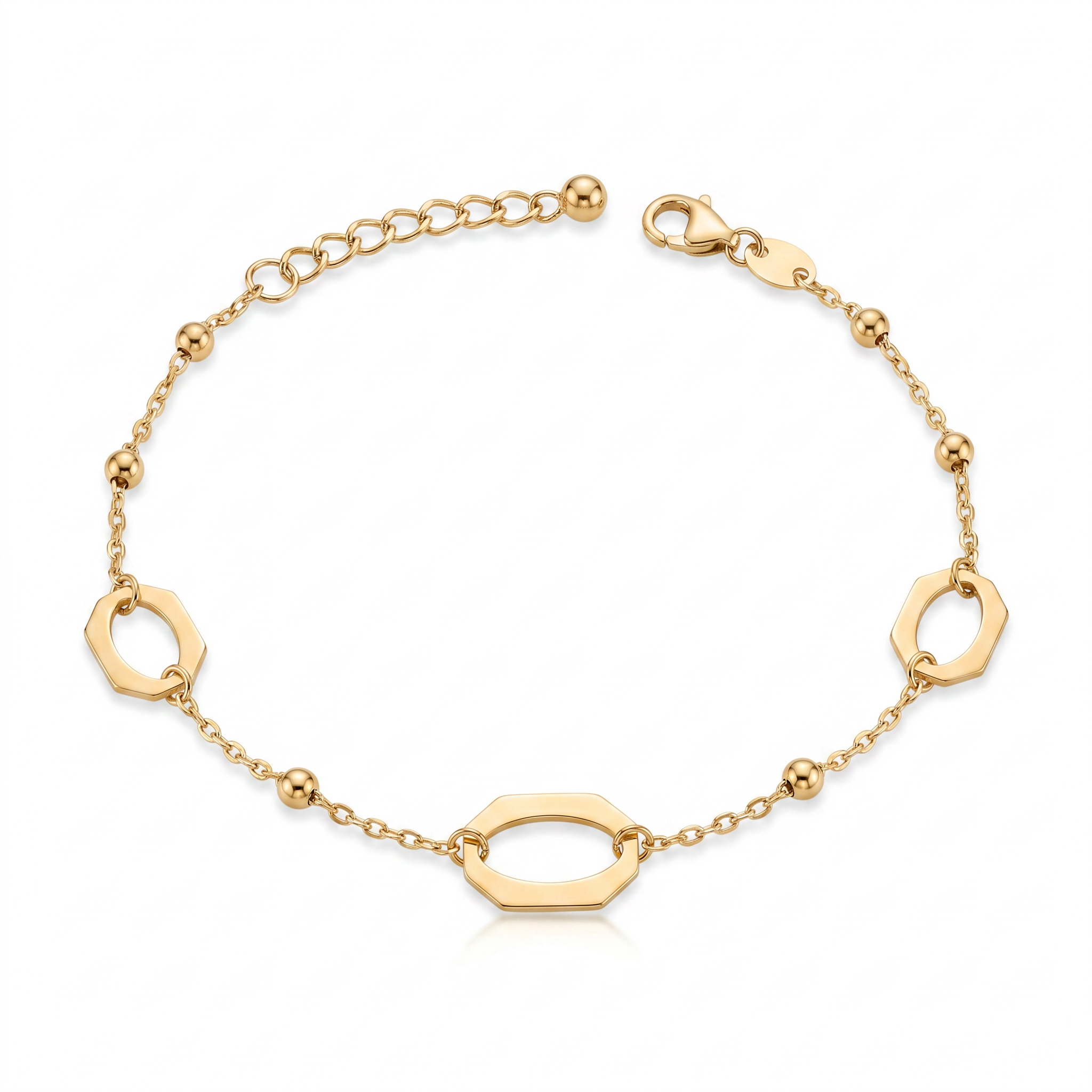 18K Yellow Gold Hexagon Chain Bracelet