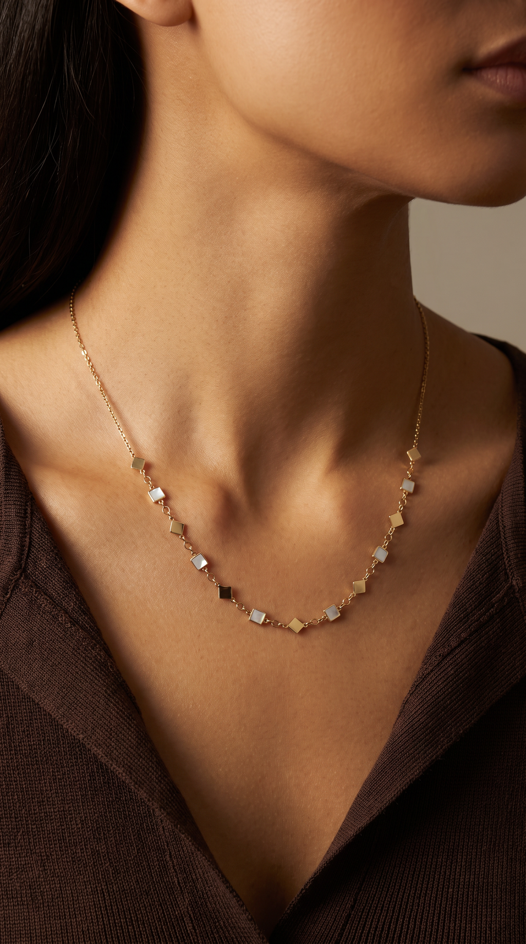 18K Yellow Gold Mother Of Pearl Chain Necklace