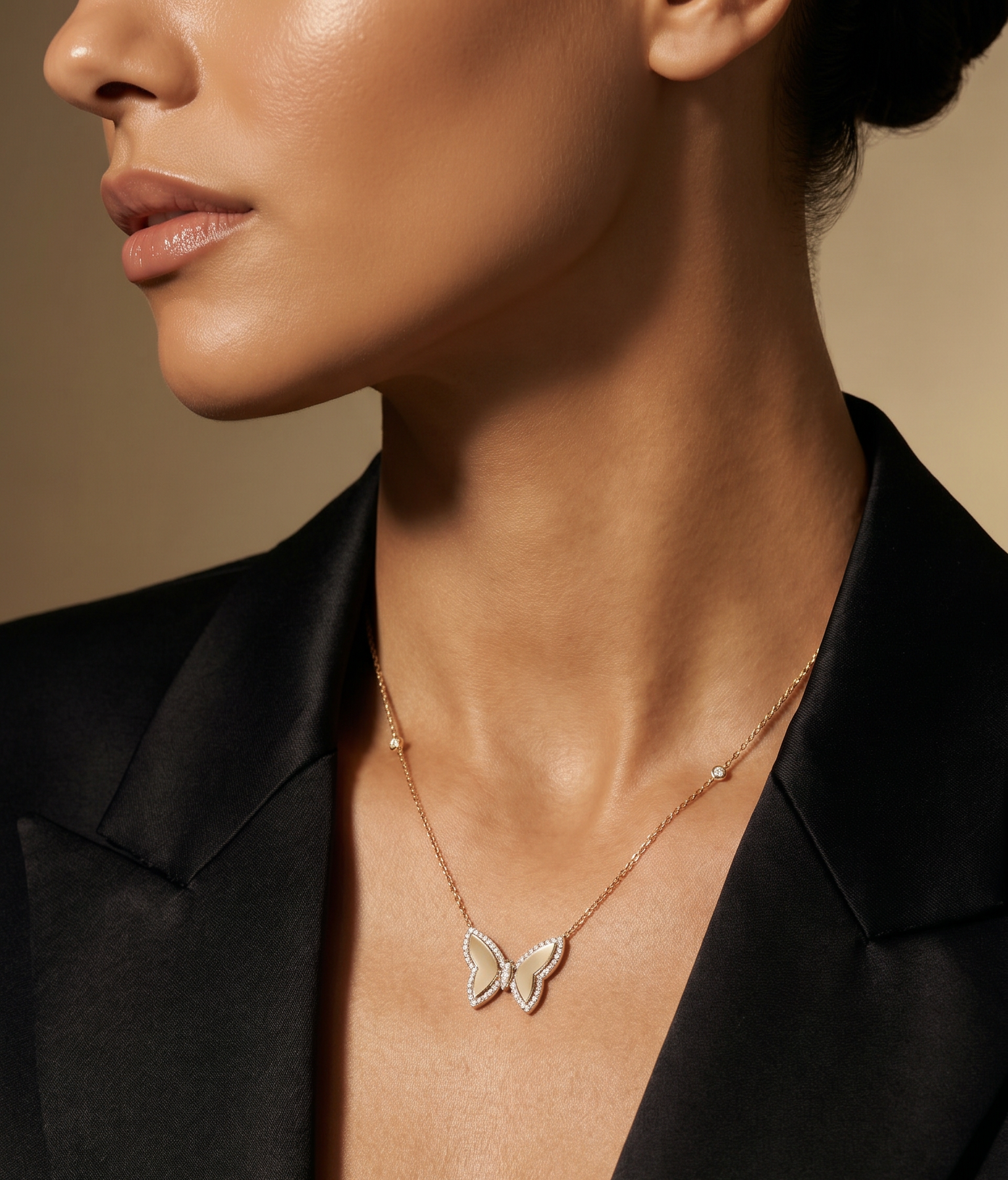 Diamond Yellow Gold Butterfly Necklace