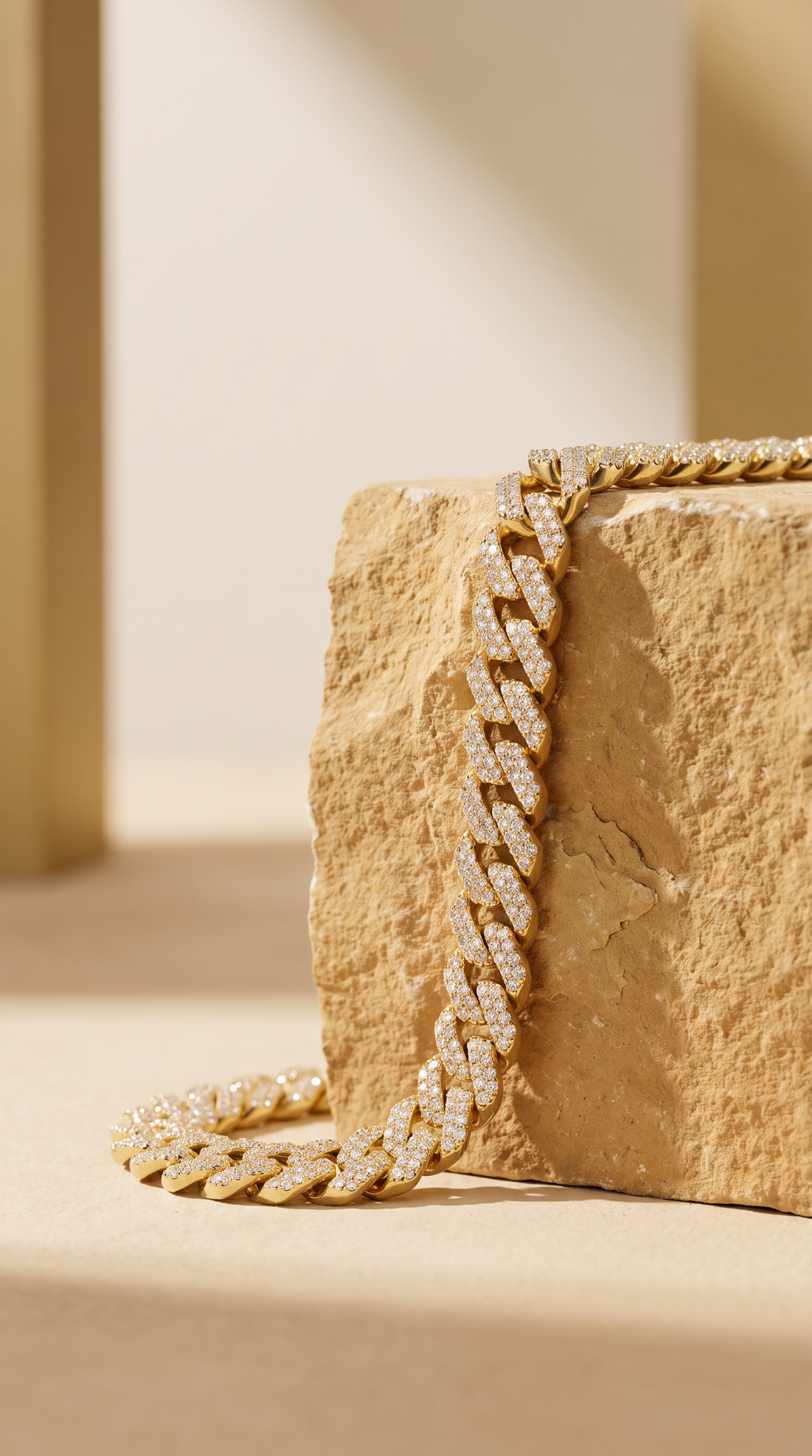 Diamond Yellow Gold Cuban Link Chain Bracelet