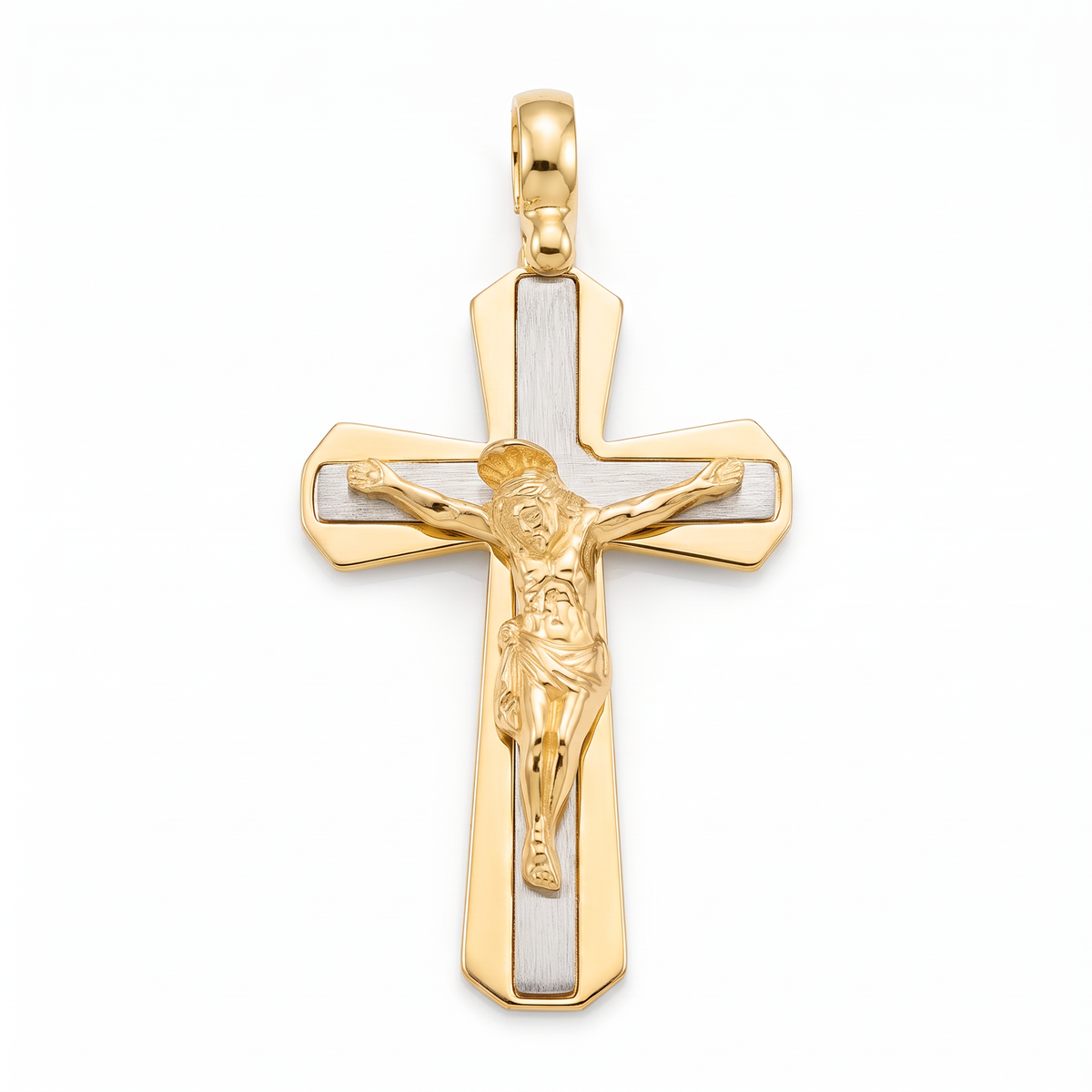 18K Two Tone Gold Crucifix Pendant