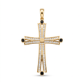 18K Yellow Gold With Black & White Cubic Zirconia Cross Pendant