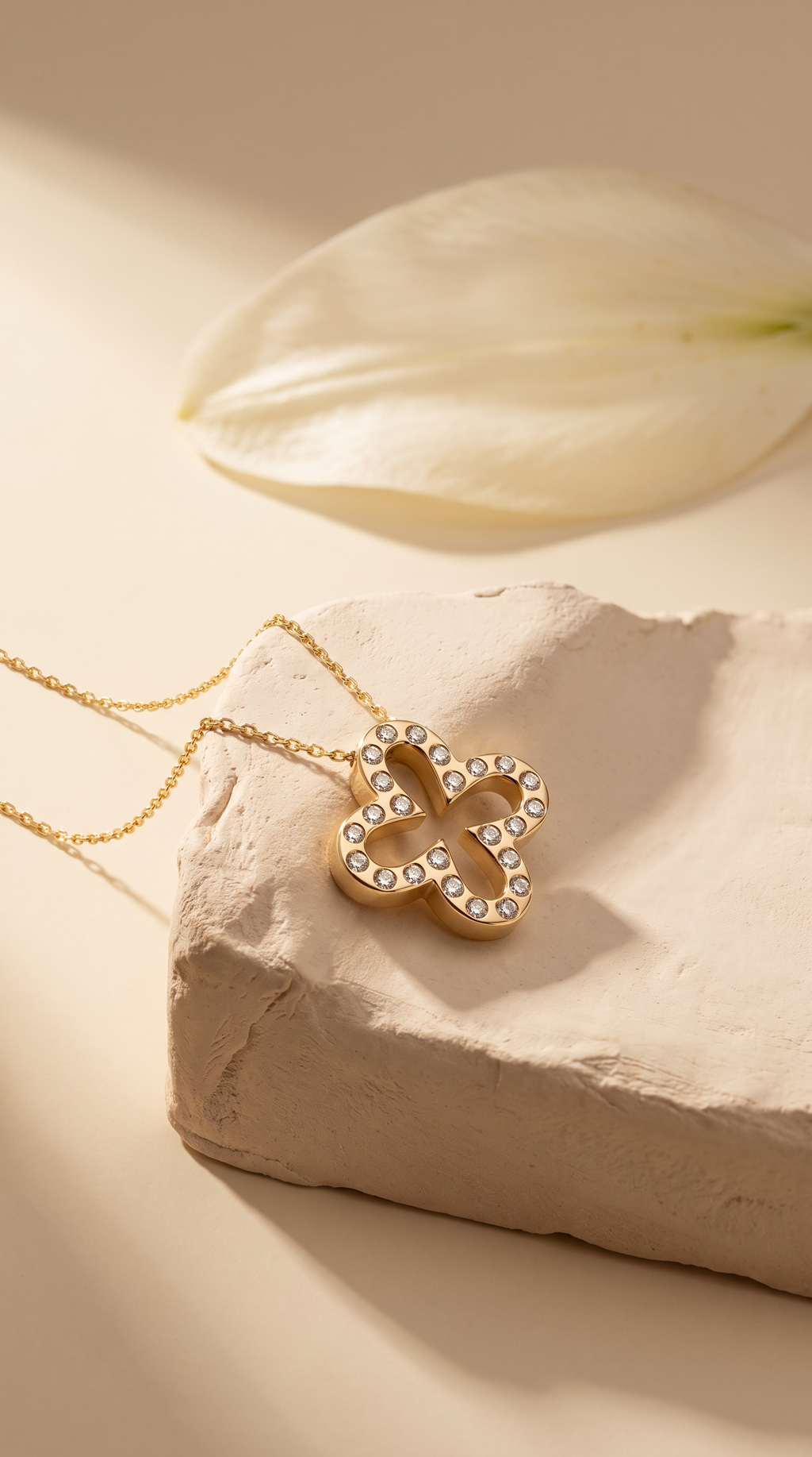 Diamond Yellow Gold Quatrefoil Clover Necklace