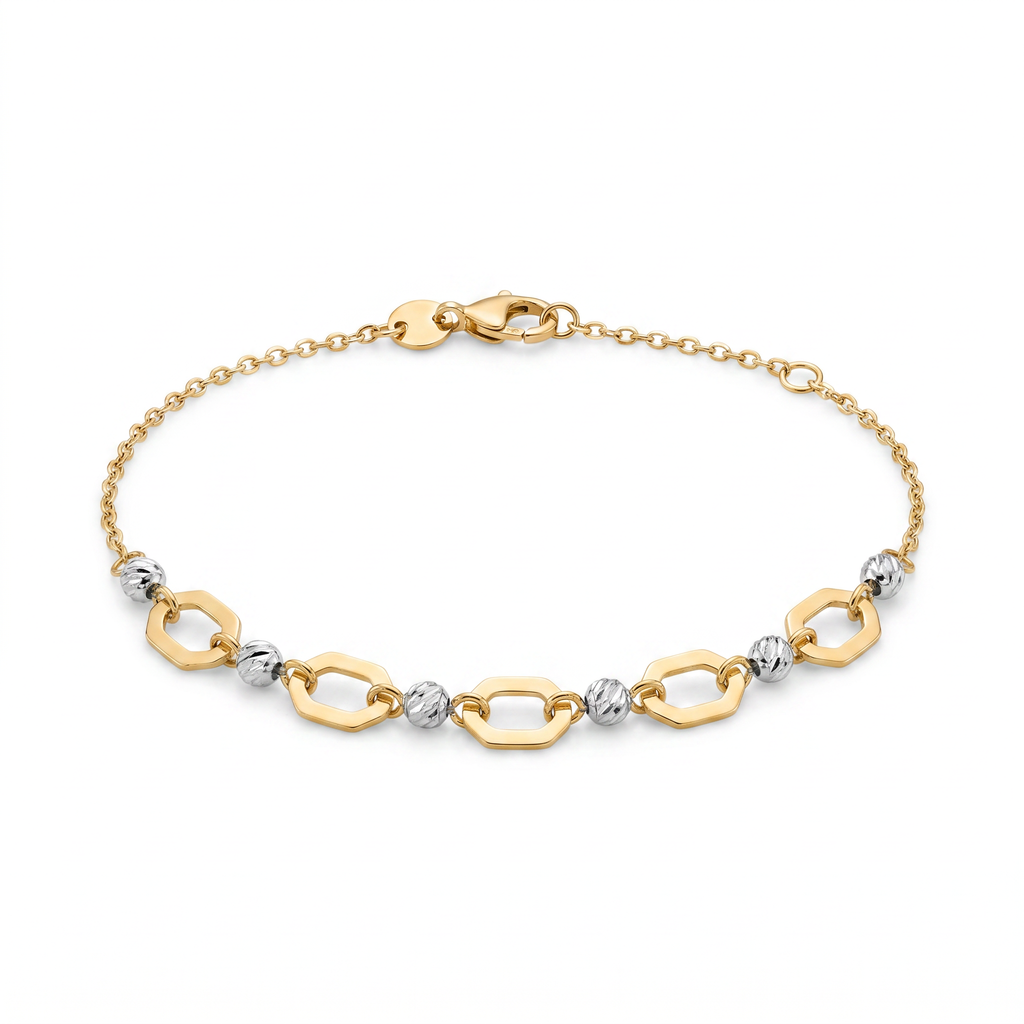 18K Two Tone Gold Hexagon Bracelet