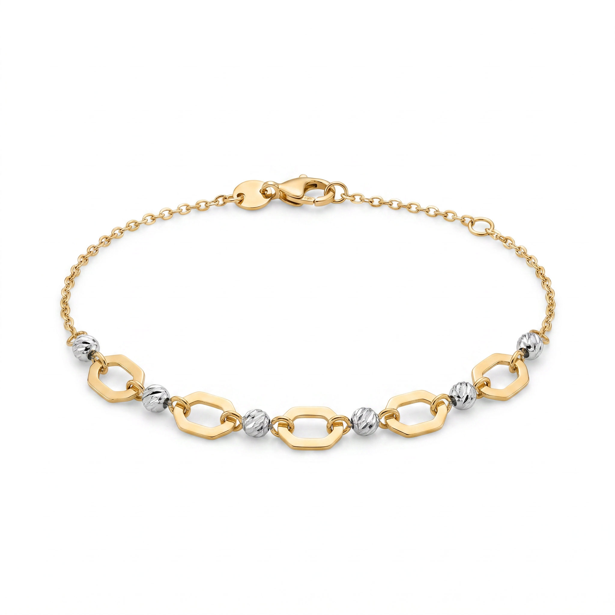 18K Two Tone Gold Hexagon Bracelet