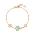 18K Yellow Gold Cyan Enamel Leaf Motif Baby Bracelet