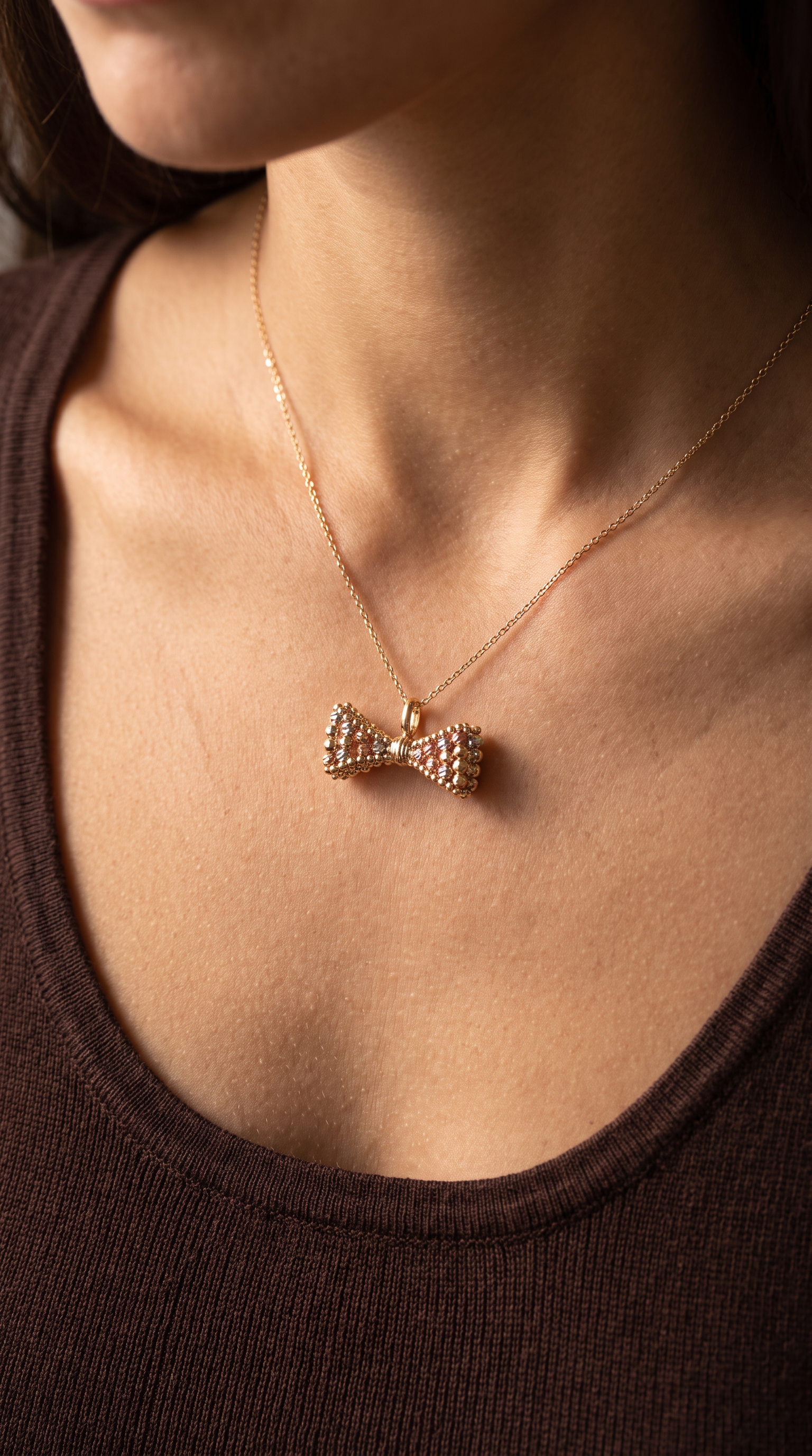 18K Multicolor Gold Bow Chain Necklace