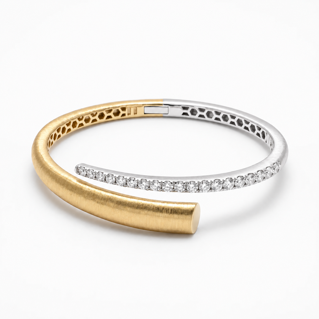 Diamond Two Tone Gold Cuff Bracelet