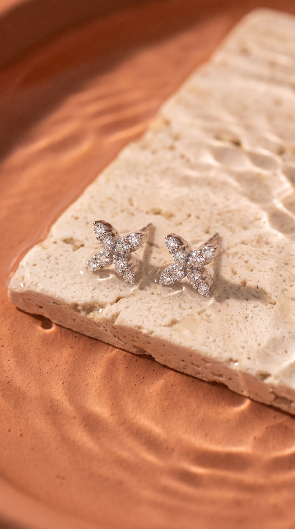Diamond White Gold Flower Stud Earrings