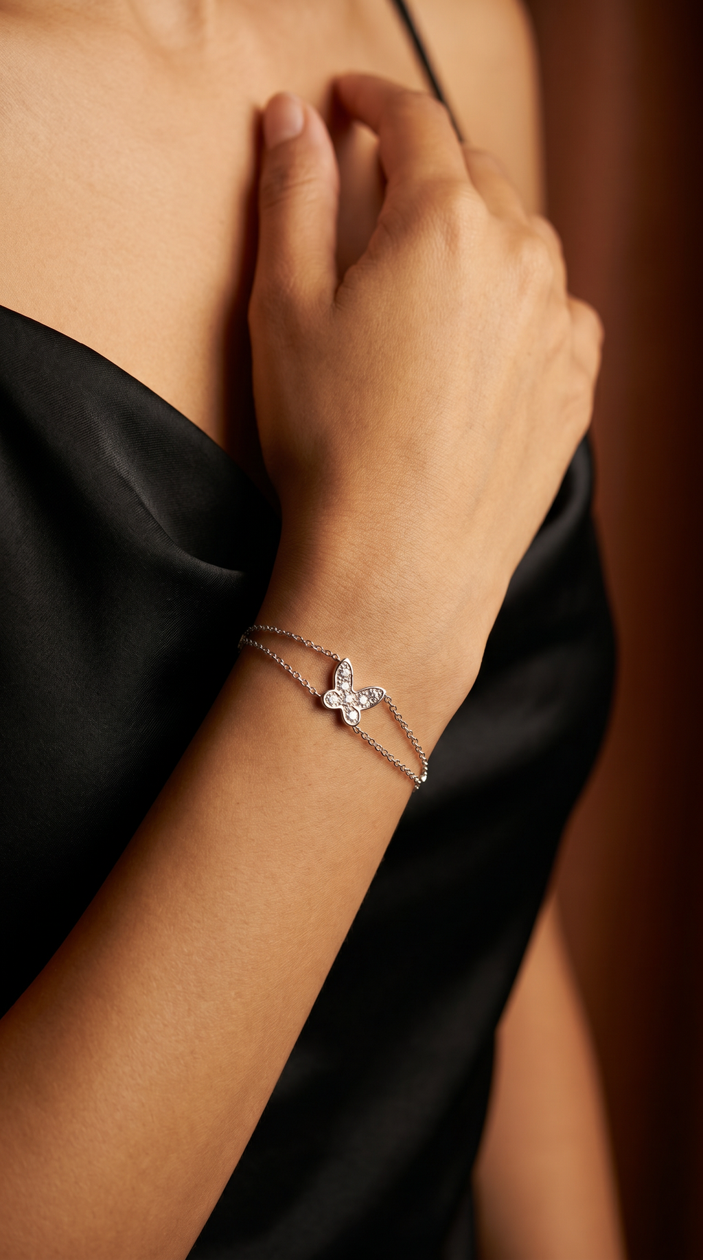 Diamond White Gold Butterfly Chain Bracelet