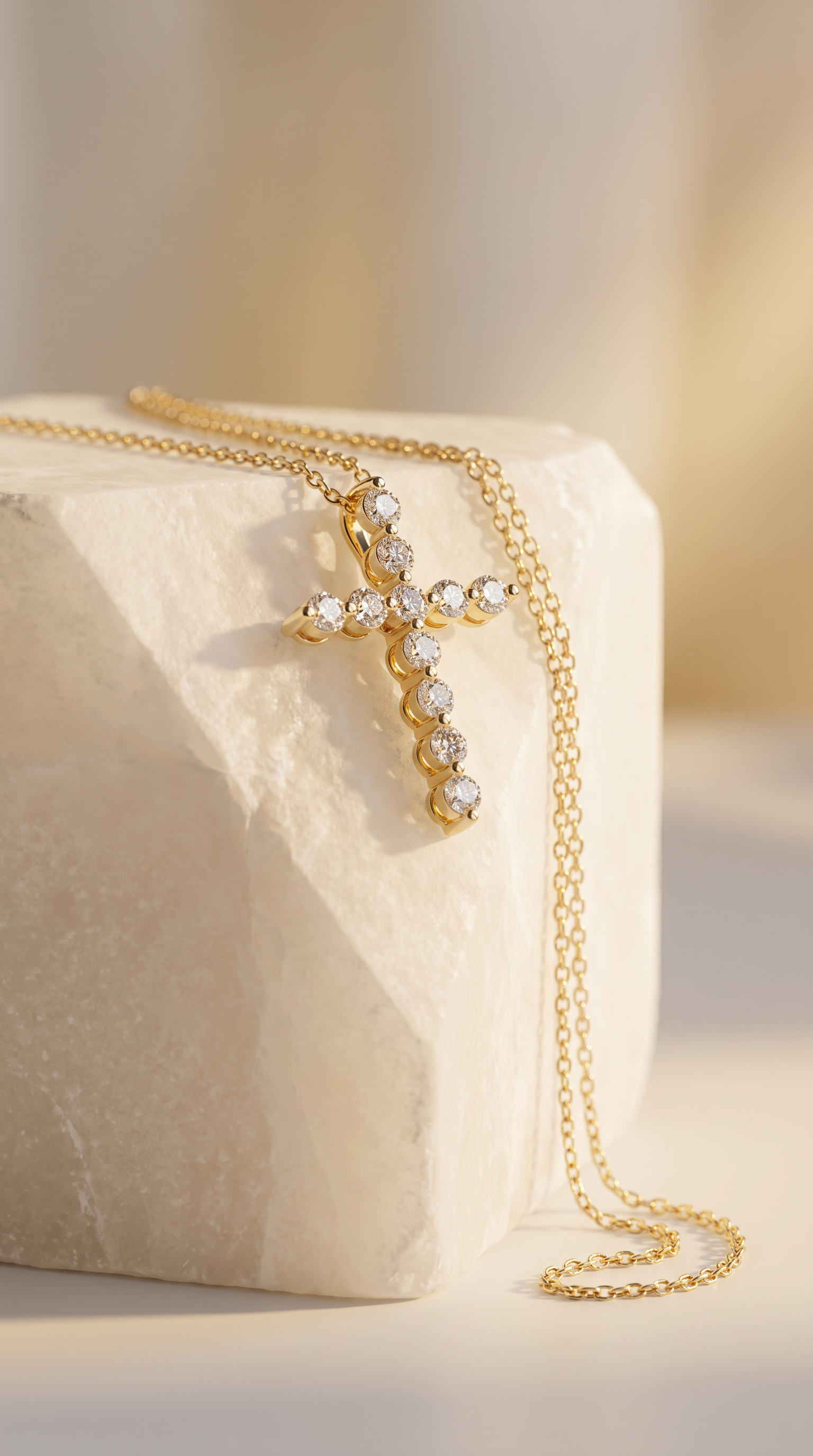 Diamond Yellow Gold Cross Chain Necklace