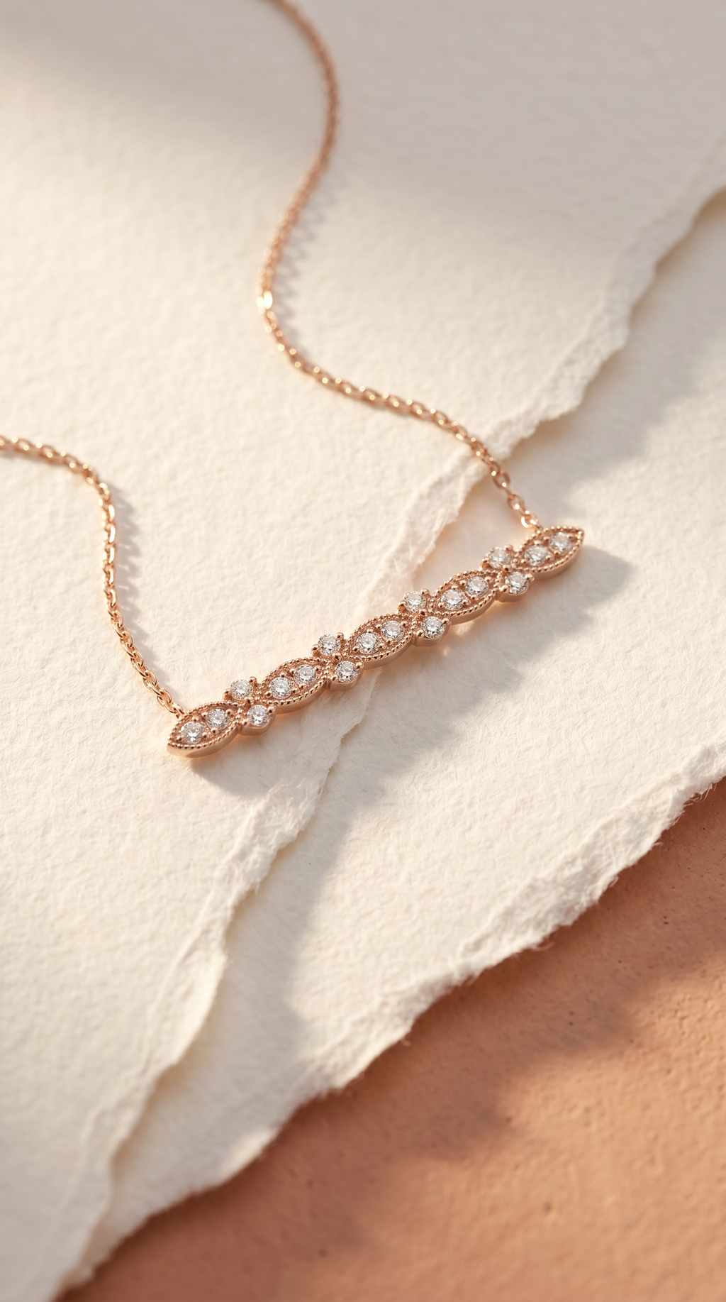 Diamond Rose Gold Bar Chain Necklace