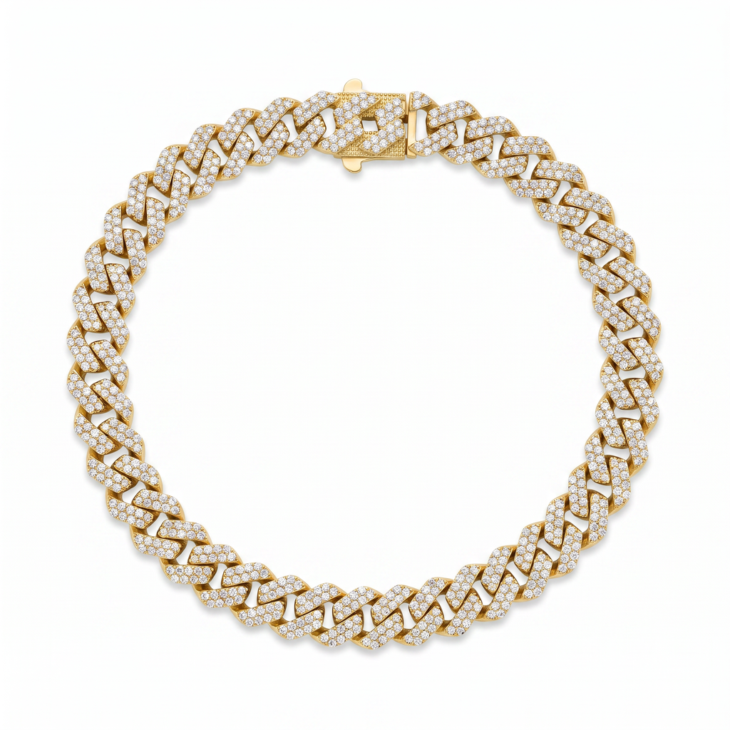 Diamond Yellow Gold Cuban Link Chain Bracelet