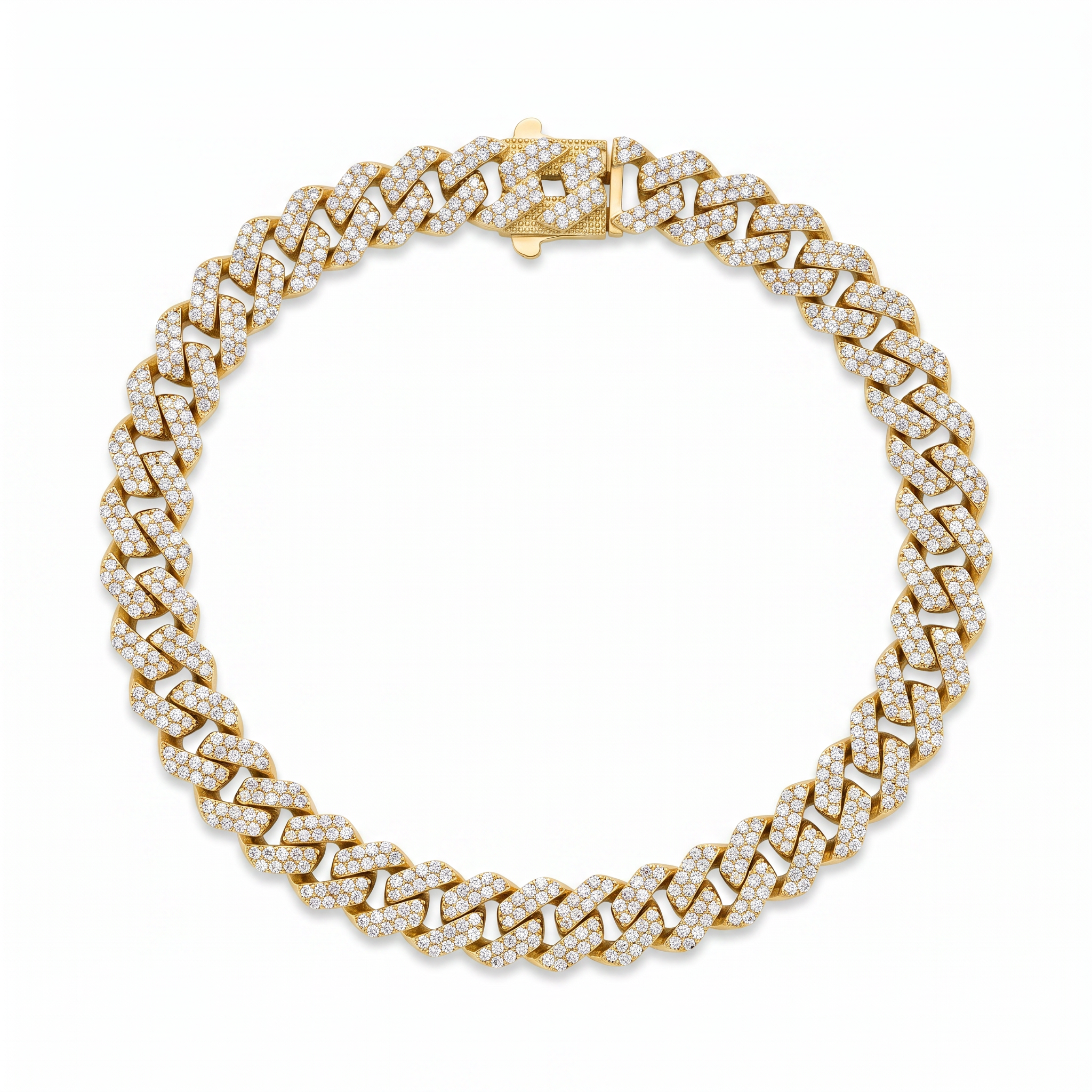 Diamond Yellow Gold Cuban Link Chain Bracelet