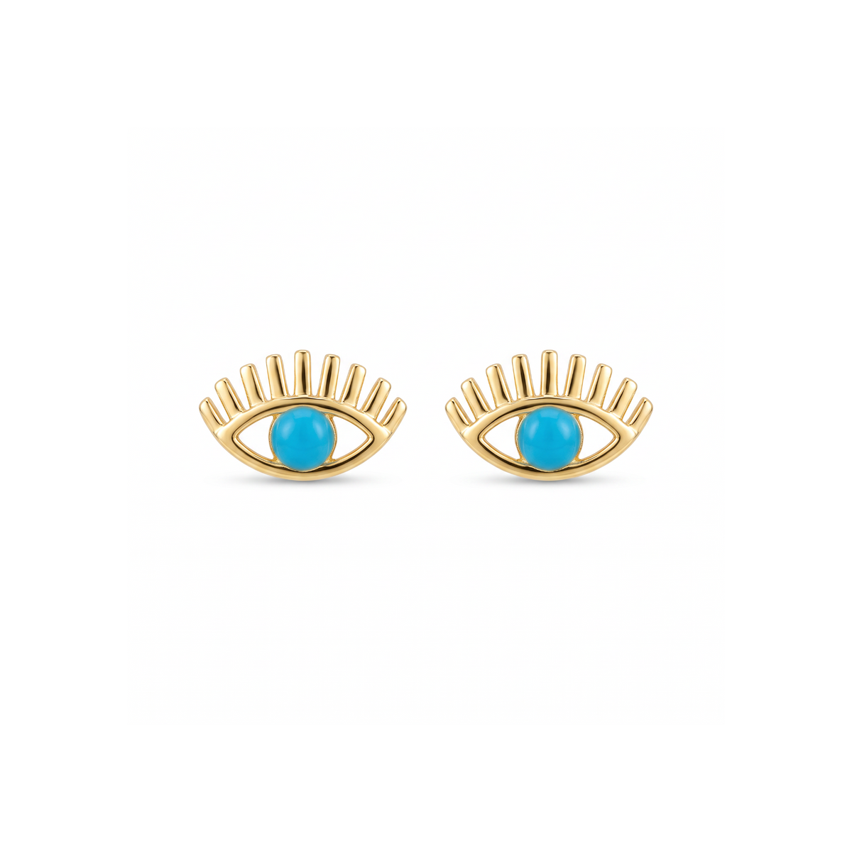 18K Yellow Gold Blue Enamel Eye Stud Earring