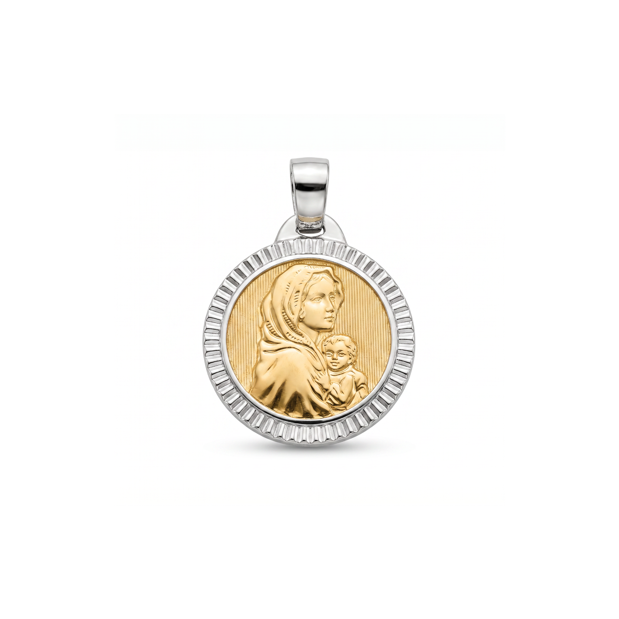 18K Gold Pendant Two Tone St. Mary & Jesus Icon