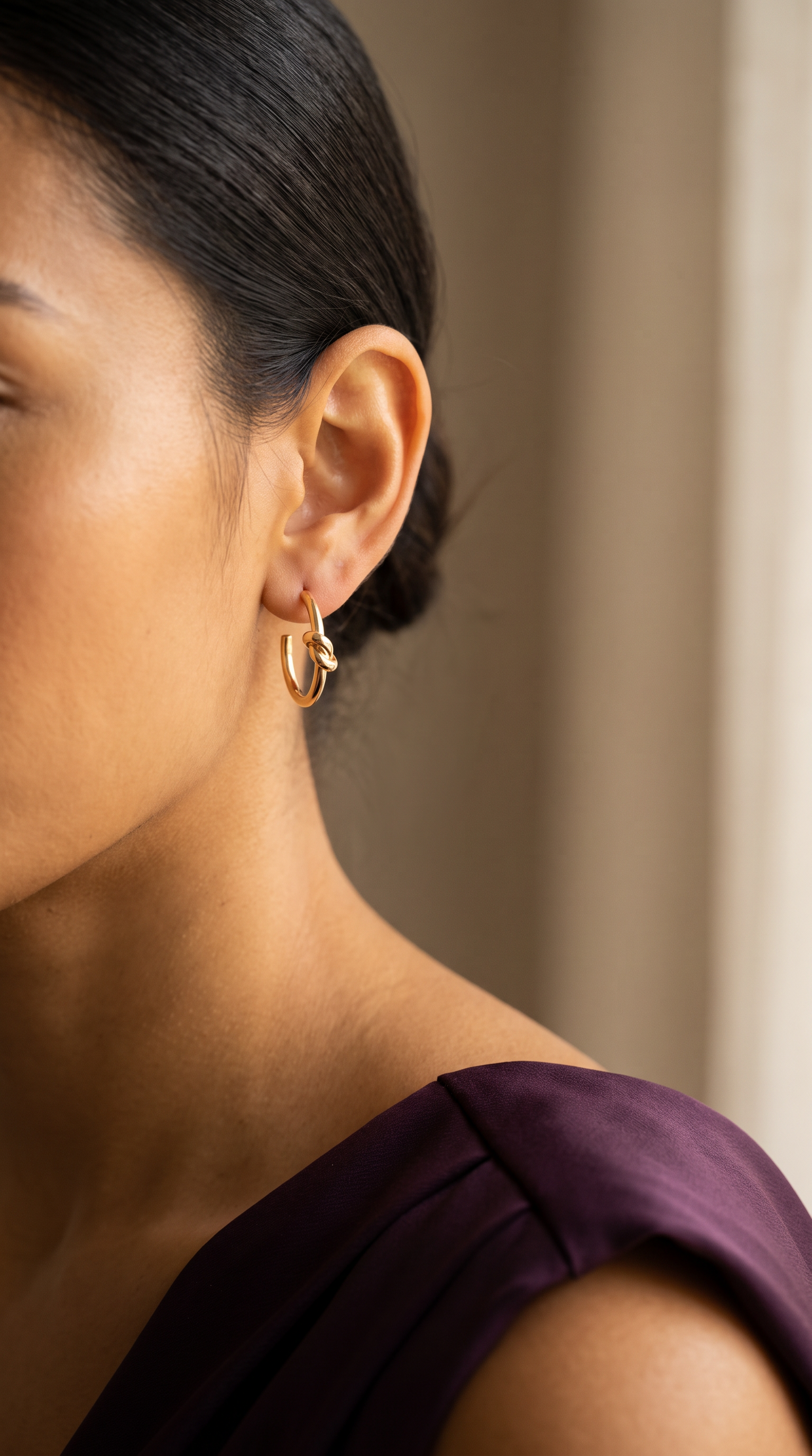 18K Yellow Gold Knot Hoop Earring