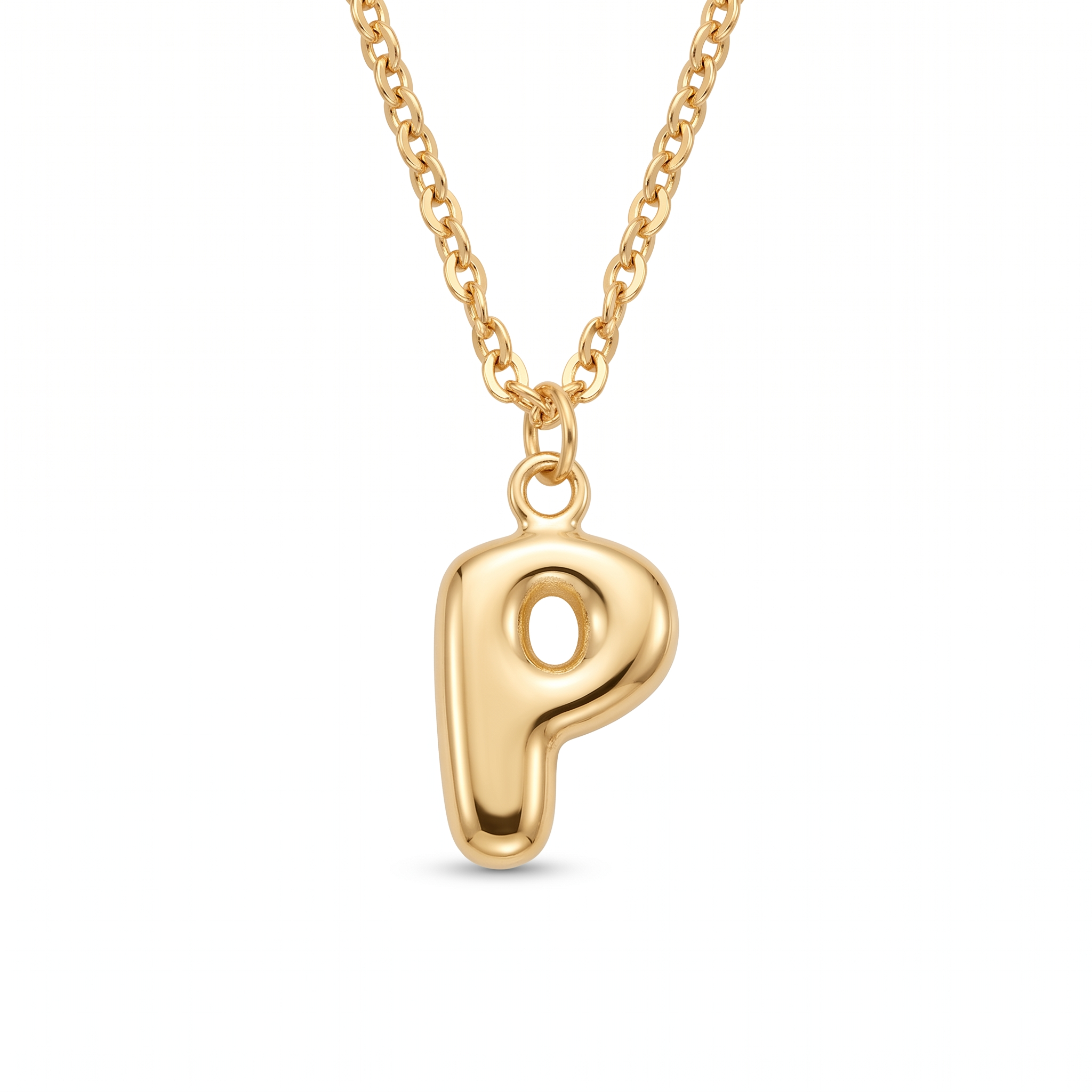 18K Yellow Gold Letter P Chain Necklace