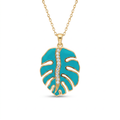 18K Yellow Gold Cubic Zirconia Blue Enamel Necklace