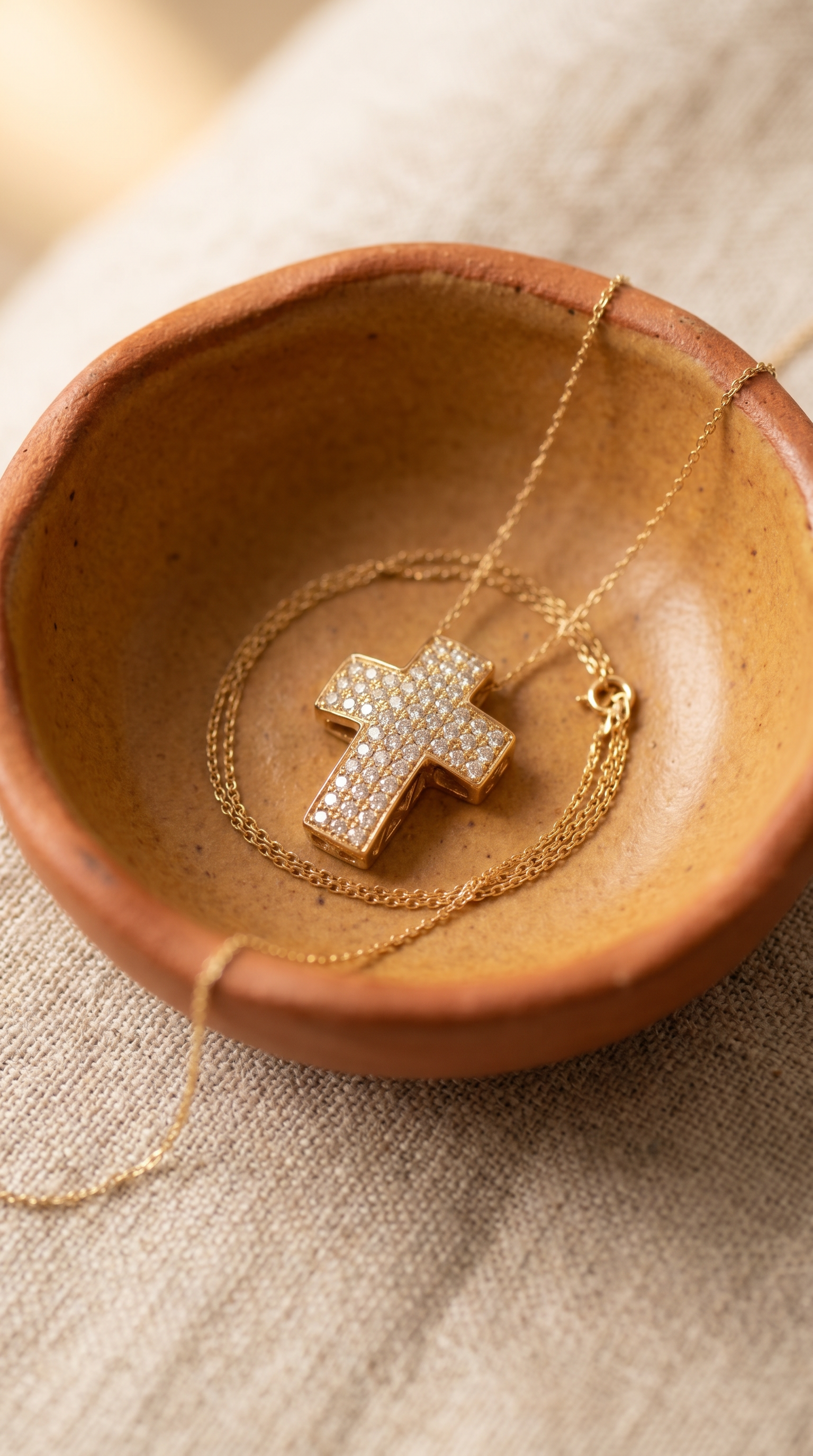 Diamond Yellow Gold Cross Necklace