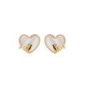 18K Yellow Gold White Mother of Pearl Heart Stud Earring