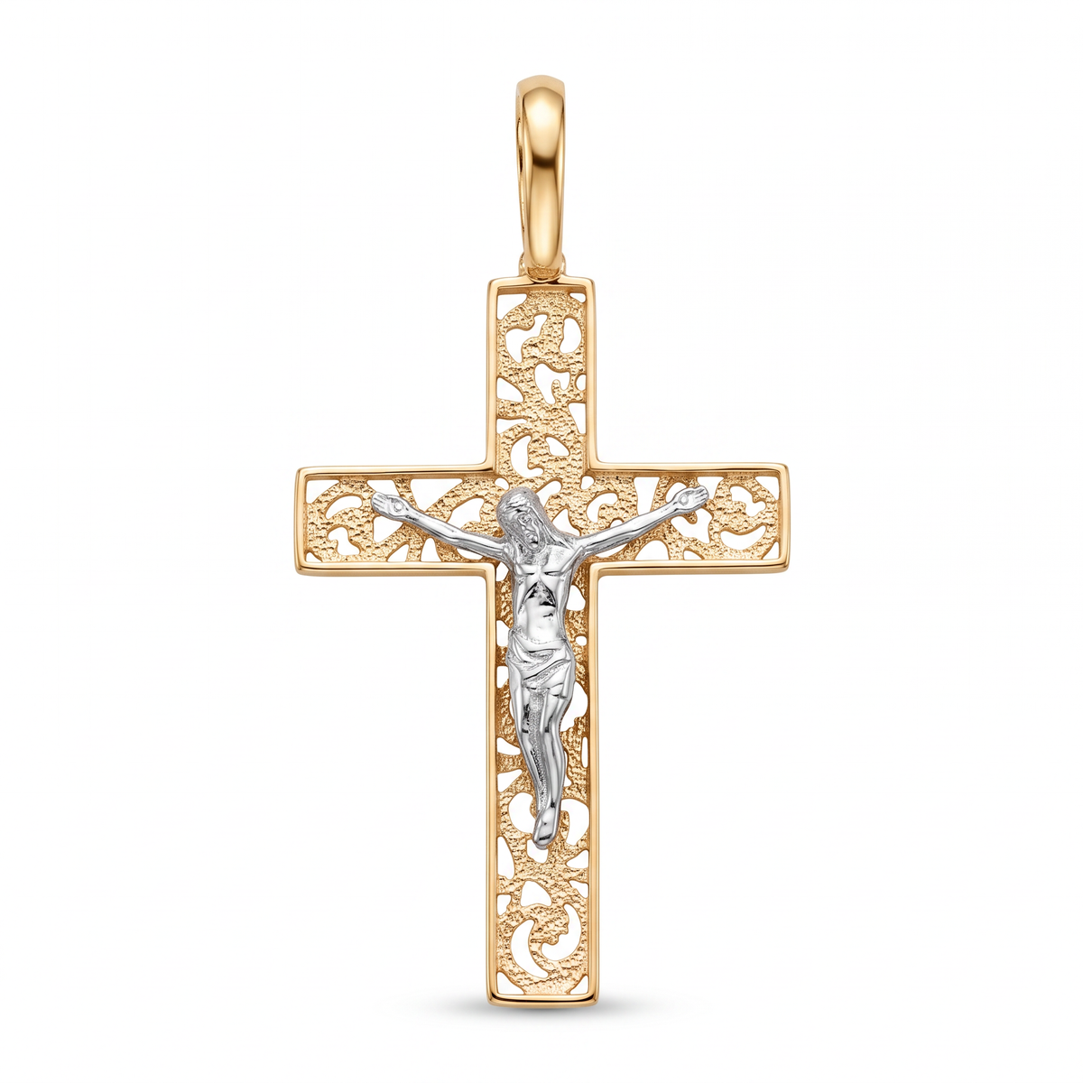 18K Two Tone Gold Crucifix Pendant
