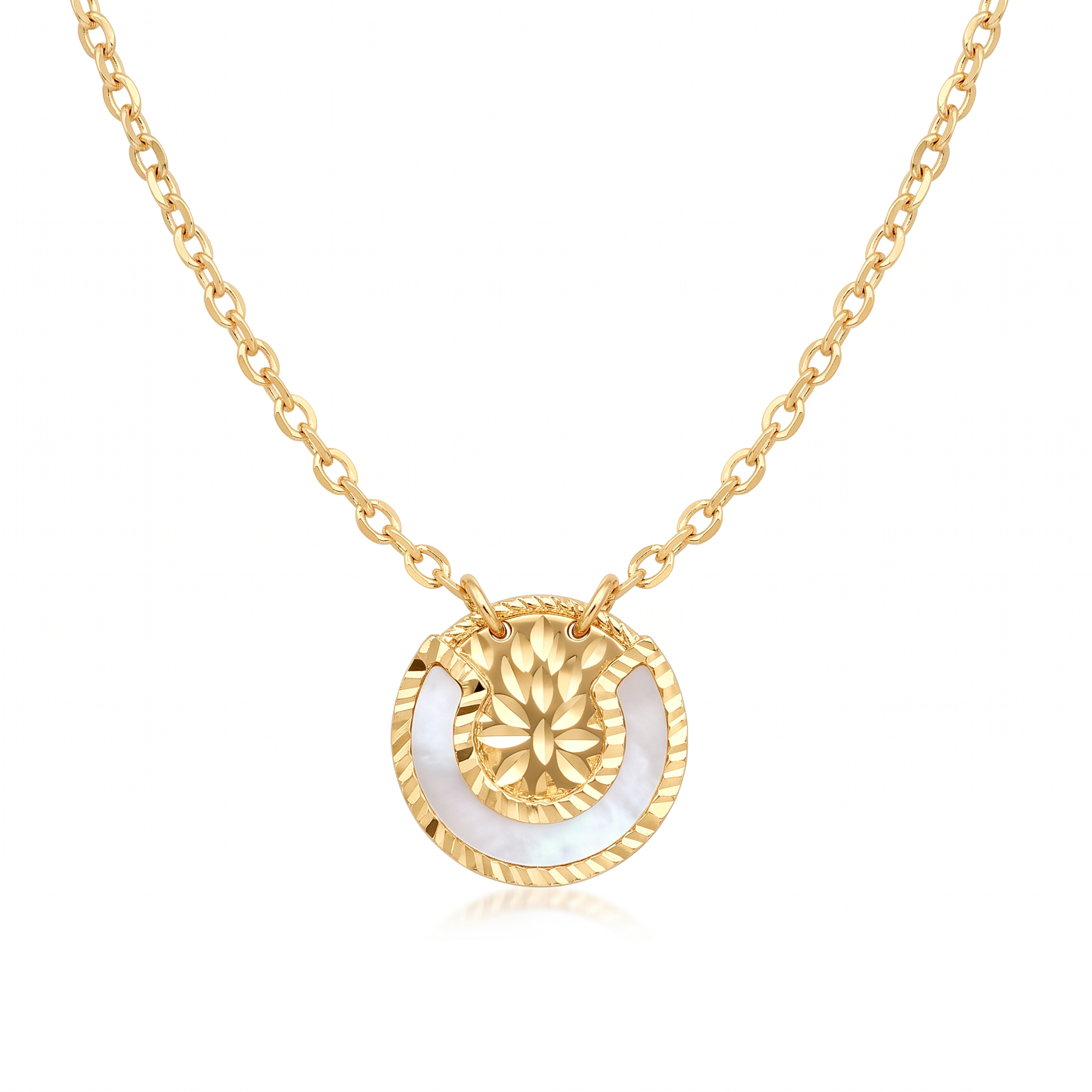18K Yellow Gold Mother of Pearl Chain Necklace