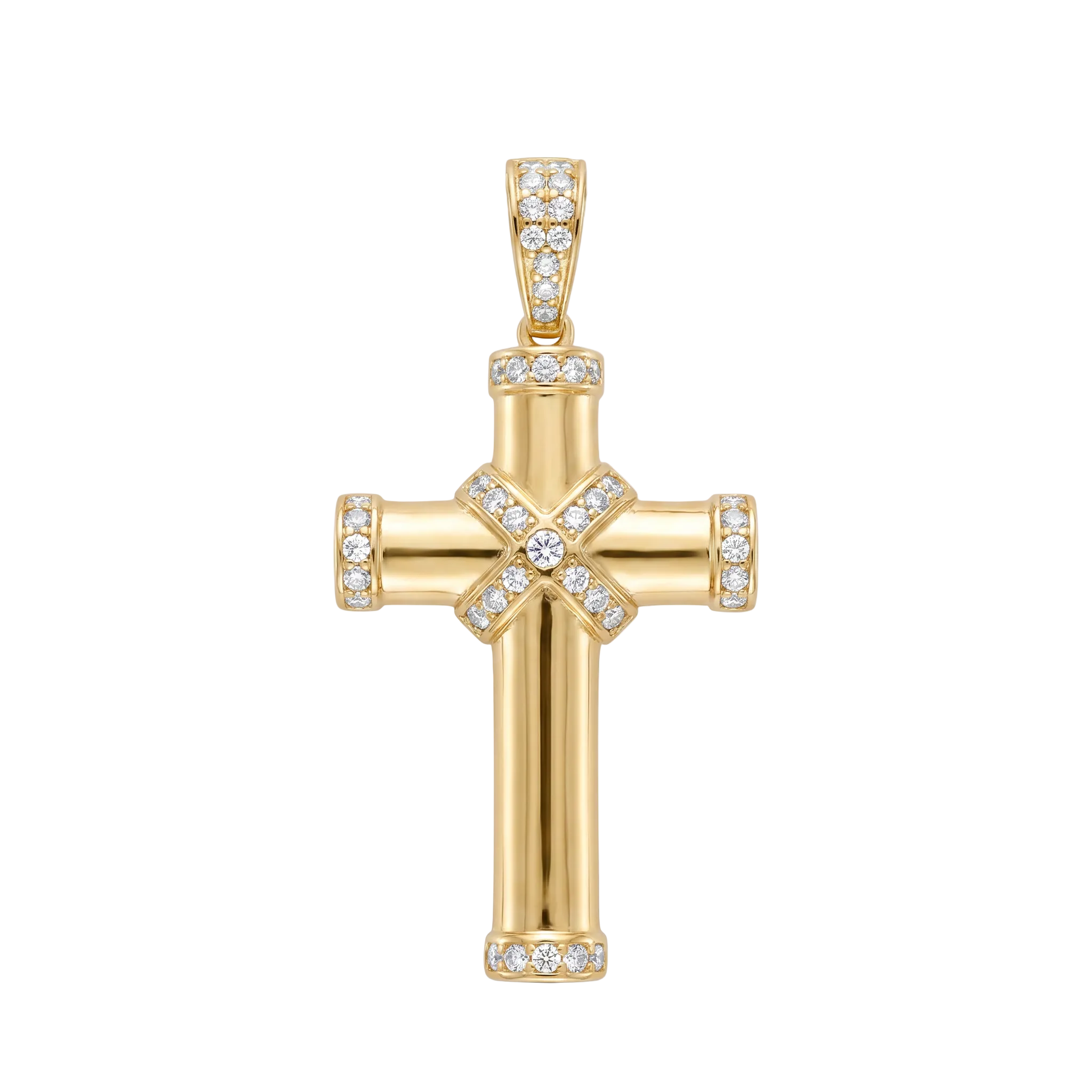 18K Yellow Gold Cubic Zirconia Cross Pendant